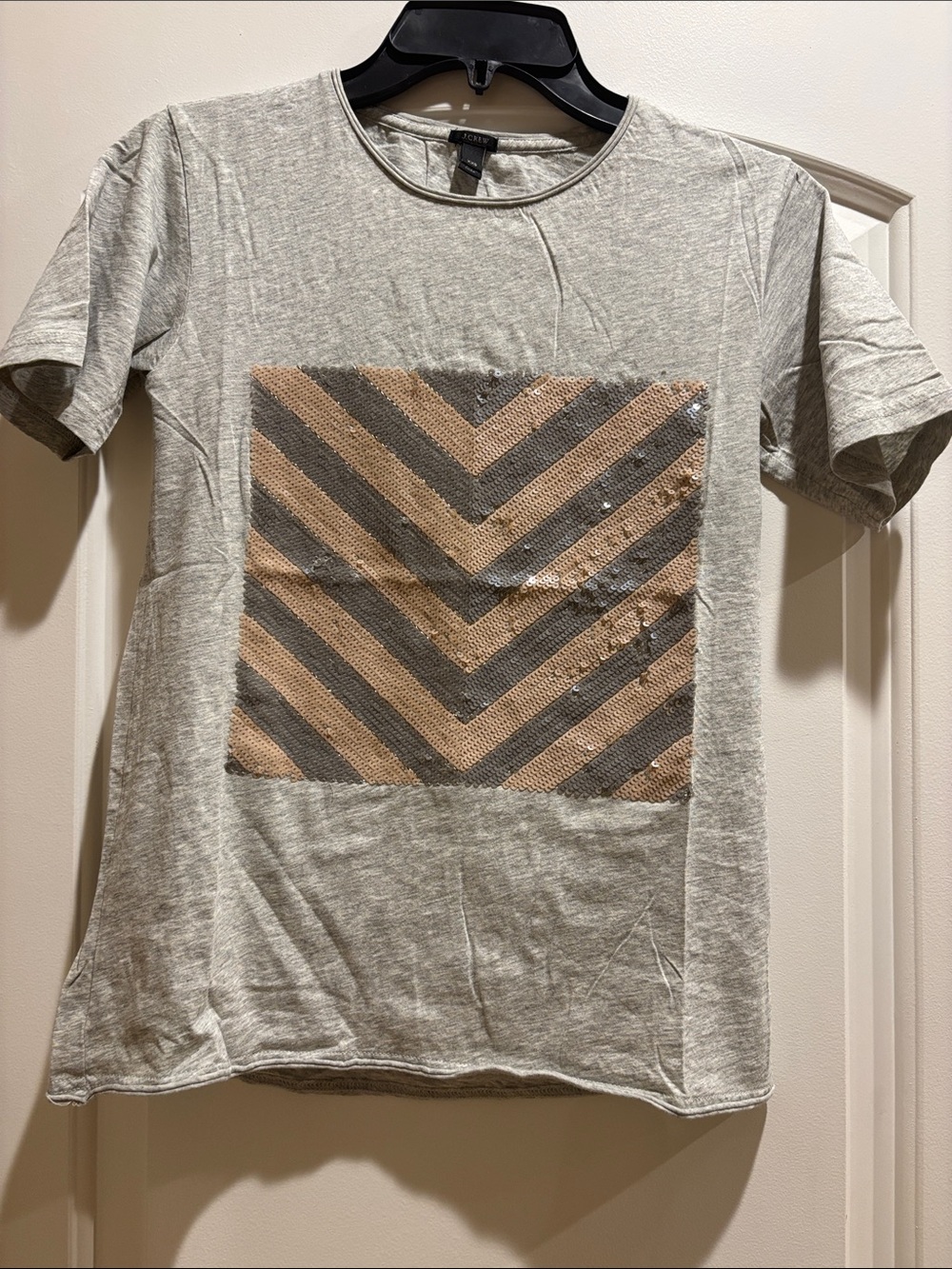 J. Crew Gray Tee with Sequin Chevron Panel Short Sleeve Soft Cotton XXS